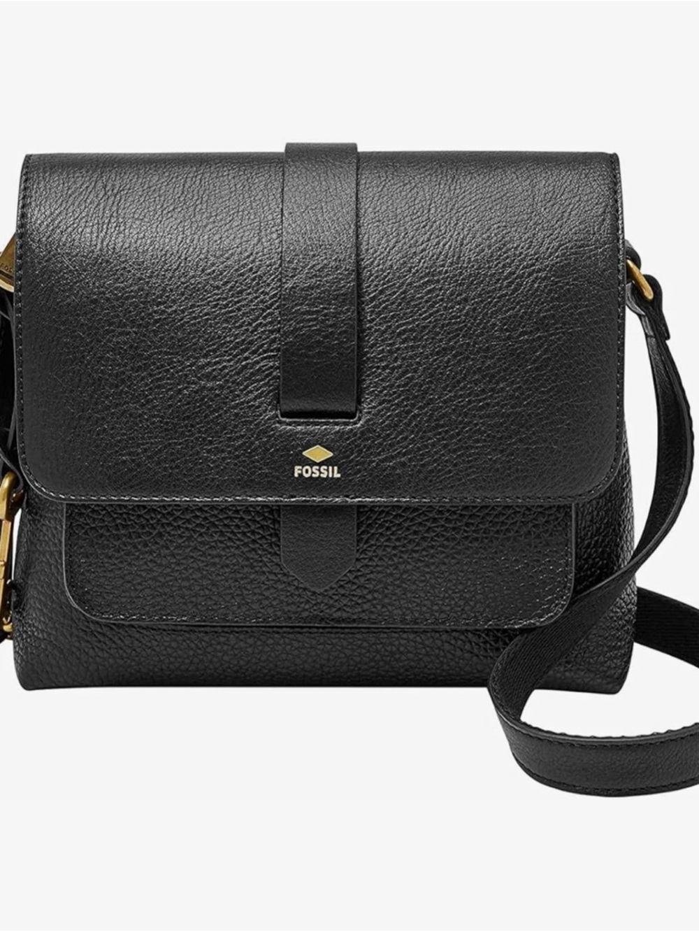 Fossil Kinley Black Pebbled Leather Crossbody Shoulder Bag